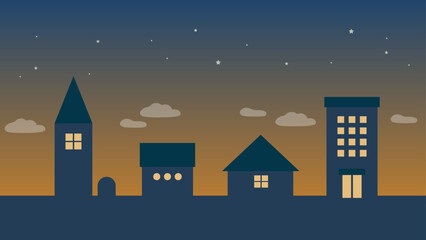 夕暮れの町のイラスト背景01