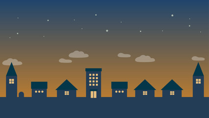 夕暮れの町のイラスト背景02