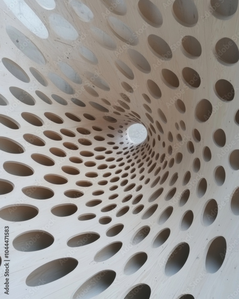 Poster abstract circular patterns wooden texture tunnel - circular economy and sustainable design