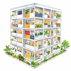 Eco-friendly Urban Watercolor Architecture Design