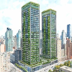 Obraz premium Modern Urban Architecture in Watercolor Style