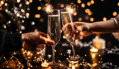 Naklejka premium Two glasses of champagne for a festive toast at a holiday celebration
