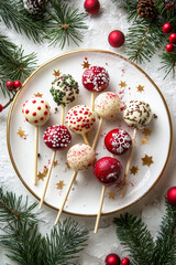 Culinary photo decorated christmas vanilla cake pops 