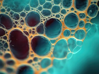 A vibrant close-up of colorful bubbles, showcasing intricate patterns and textures against a soft, teal background.