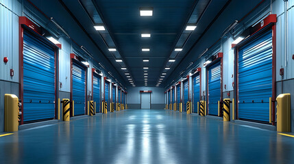 Fototapeta premium 3D Render of an Empty Industrial Loading Dock with Blue Doors