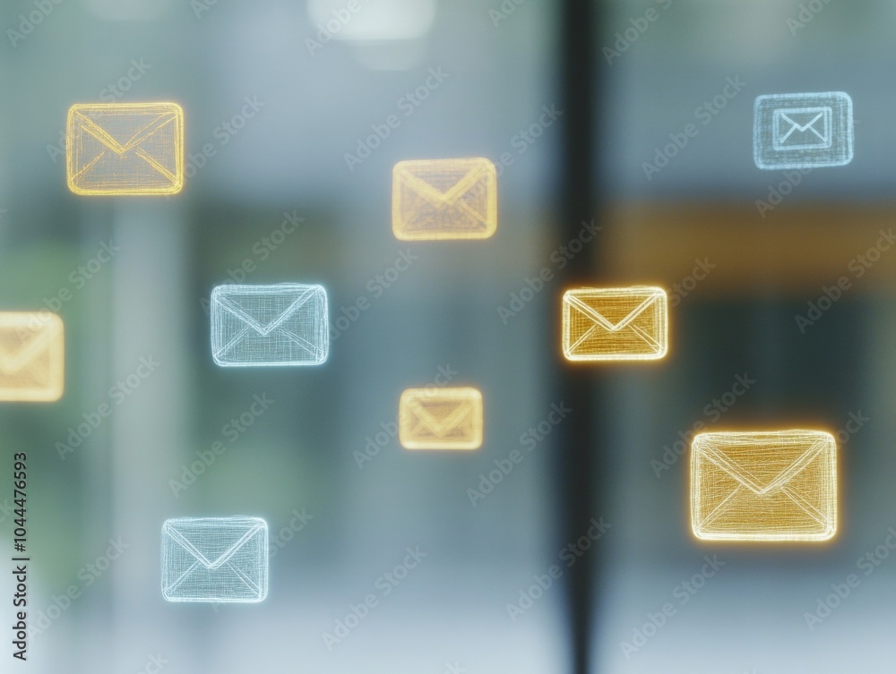 Poster Digital Communication Breakdown Abstract Floating Email Icons on Dark Background