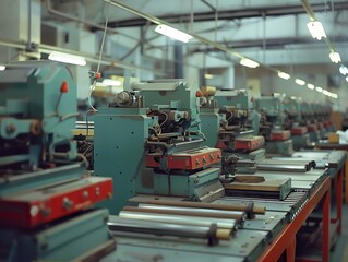 A factory setting with multiple bending machines working simultaneously
