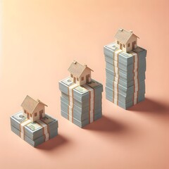 Obraz premium House on a stack of dollar bills. 3d render illustration generated by AI