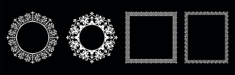 Set of decorative frames Elegant vector element for design in Eastern style, place for text. Floral black and white borders. Lace illustration for invitations and greeting cards.