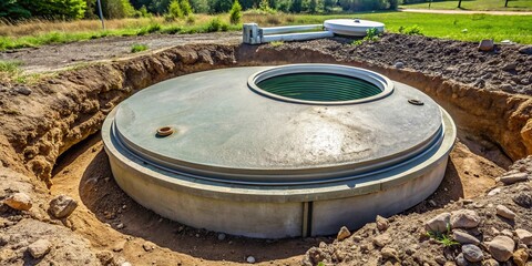 Fototapeta premium Sanitizing septic tank cleaning service for emptying household sewage