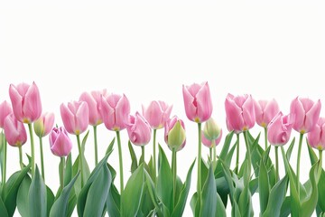 Naklejka premium Pink Tulips Border Isolated On White Background 