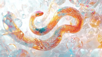 Obraz premium A concept with a beautiful translucent snake pattern is breathtaking. which has an elegantly coiled form and is surrounded by an ethereal lighting effect.