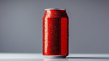 Red soda can with water drops on white background
