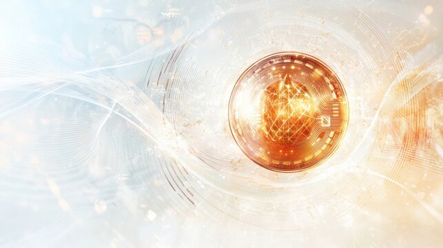 minimalist representation of a quantum coin, highlighted by a radiant light source,