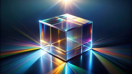 Abstract cube with reflective surface and dispersion, abstract,cube, rendered, reflection, dispersion, geometric, shape