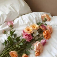 Fototapeta premium Un acercamiento a un cama en la que yacen montones de flores