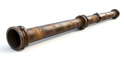 Fototapeta premium Rusty metal pipe isolated on a white background.