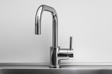 Modern chrome faucet in a kitchen sink.