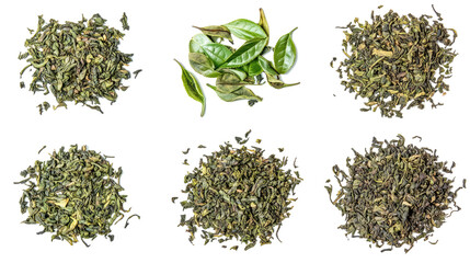 Assorted Green Tea Leaves Arranged on a Transparent Background Generative AI