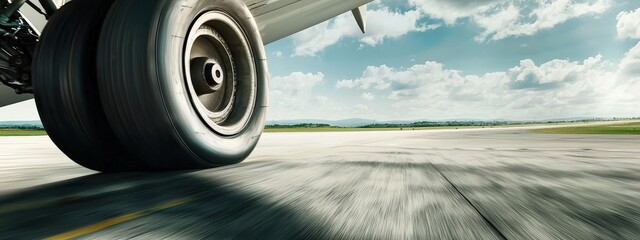 Airplane wheels touching down on runway, representing safe landings