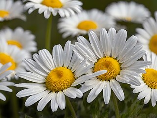 Obraz premium The beauty of yellow and white daisy flowers photographed from close range using a camera in a flower garden