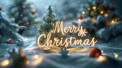 Snowy Christmas Scene with Glowing Lights