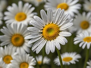 Fototapeta premium The beauty of yellow and white daisy flowers photographed from close range using a camera in a flower garden