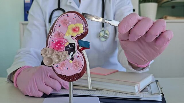 Kidney and adrenal surgery is a medical surgical operation. The doctor holds the kidneys with the ureter