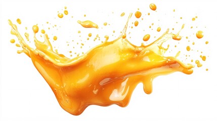 Yellow fruit juice splash isolated on white background