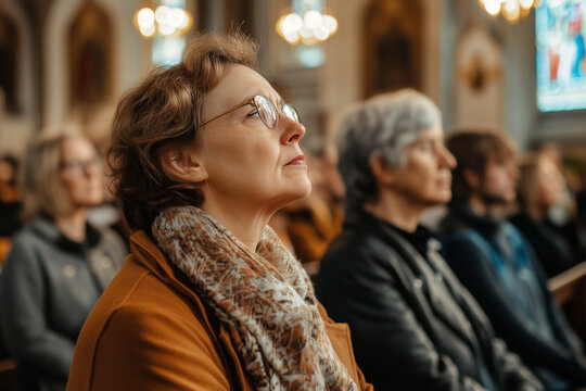 Group of faithful parishioners at church