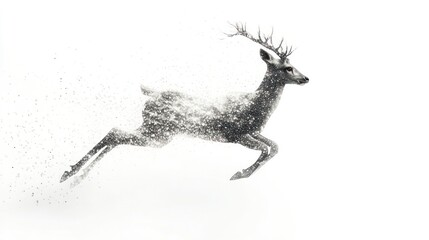 creative visualization of a quantum deer leaping gracefully, captured in mid-air with dynamic energy fields emanating from its body.