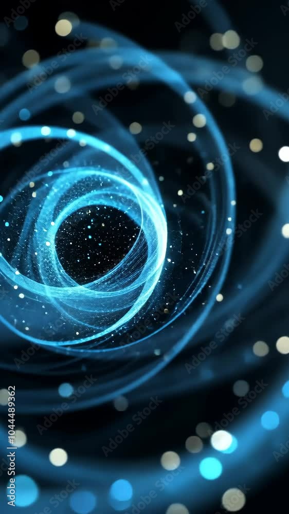 Poster abstract blue swirl with particles in motion, futuristic concept