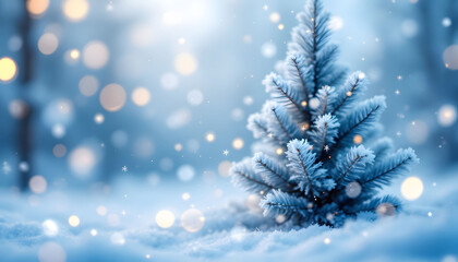 A snow covered pine tree with snow on its branches. Concept of tranquility and peacefulness. A tree with snow on it and pine cones. The image has a peaceful and serene mood, with the snow