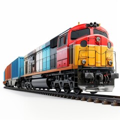 Fototapeta premium Colorful 3D Model of a Freight Train on Tracks