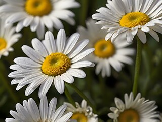 Fototapeta premium The beauty of yellow and white daisy flowers photographed from close range using a camera in a flower garden