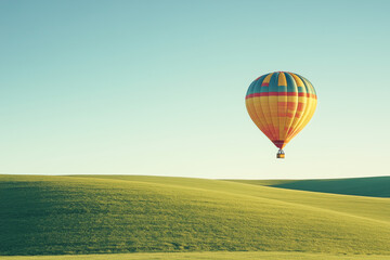 Obraz premium Hot Air Balloon Floating Over Green Fields