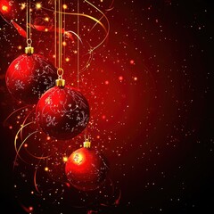 Three Red Christmas Balls on Gold Ribbon