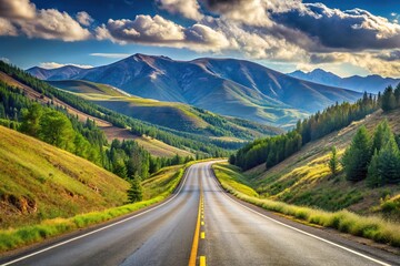 Fototapeta premium Scenic road through hilly mountain landscape