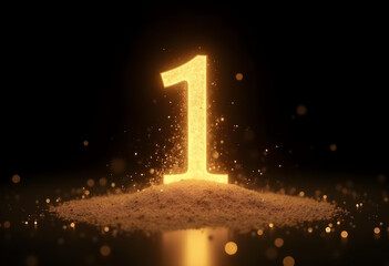 glowing number one made of sand, symbolizing achievement and success