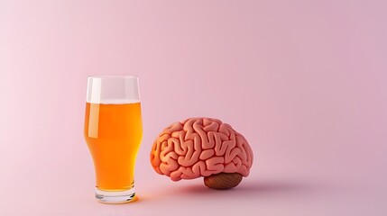 3D of Alcohol Impairing Brain Function on Clean Background