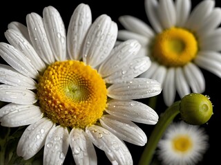 Fototapeta premium The beauty of yellow and white daisy flowers photographed from close range using a camera in a flower garden
