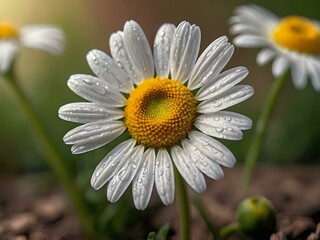 Obraz premium The beauty of yellow and white daisy flowers photographed from close range using a camera in a flower garden