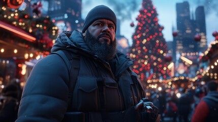 Obraz premium Vibrant Christmas Market Atmosphere with Festive Lights, Live Music, and Crowds of Shoppers Enjoying the Holiday Cheer Capture the Magic of the Season at a Traditional Christmas Market Filled with