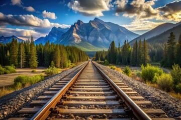Fototapeta premium Scenic train track with mountains in background