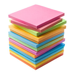 Stack of colorful sticky notes arranged neatly, isolated on a transparent background