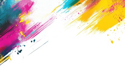 Obraz premium A vibrant splash of colors with abstract brush strokes on a white background.