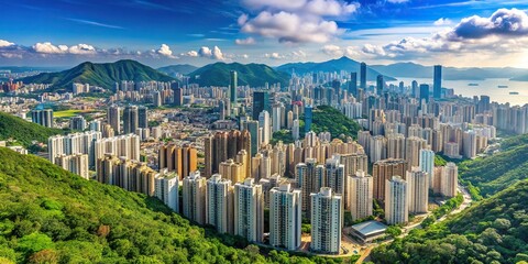 Naklejka premium Scenic view of Aberdeen Hong Kong from Nam Long Shan Brick Hill