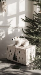 An empty scene featuring blank mockup template for a polar bear-themed Christmas wrapping paper, creating an ideal product mockup space,