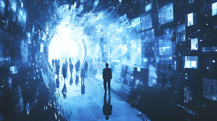 abstract representation of digital transformation in the corporate world, showcasing the integration of advanced technology to revolutionize business processes and drive change