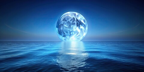 Obraz premium Scenic view of blue moon reflecting on calm ocean surface